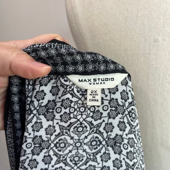 Max Studio Black White Printed Open Kimono Boho Layering Size 2X - Picture 4 of 7